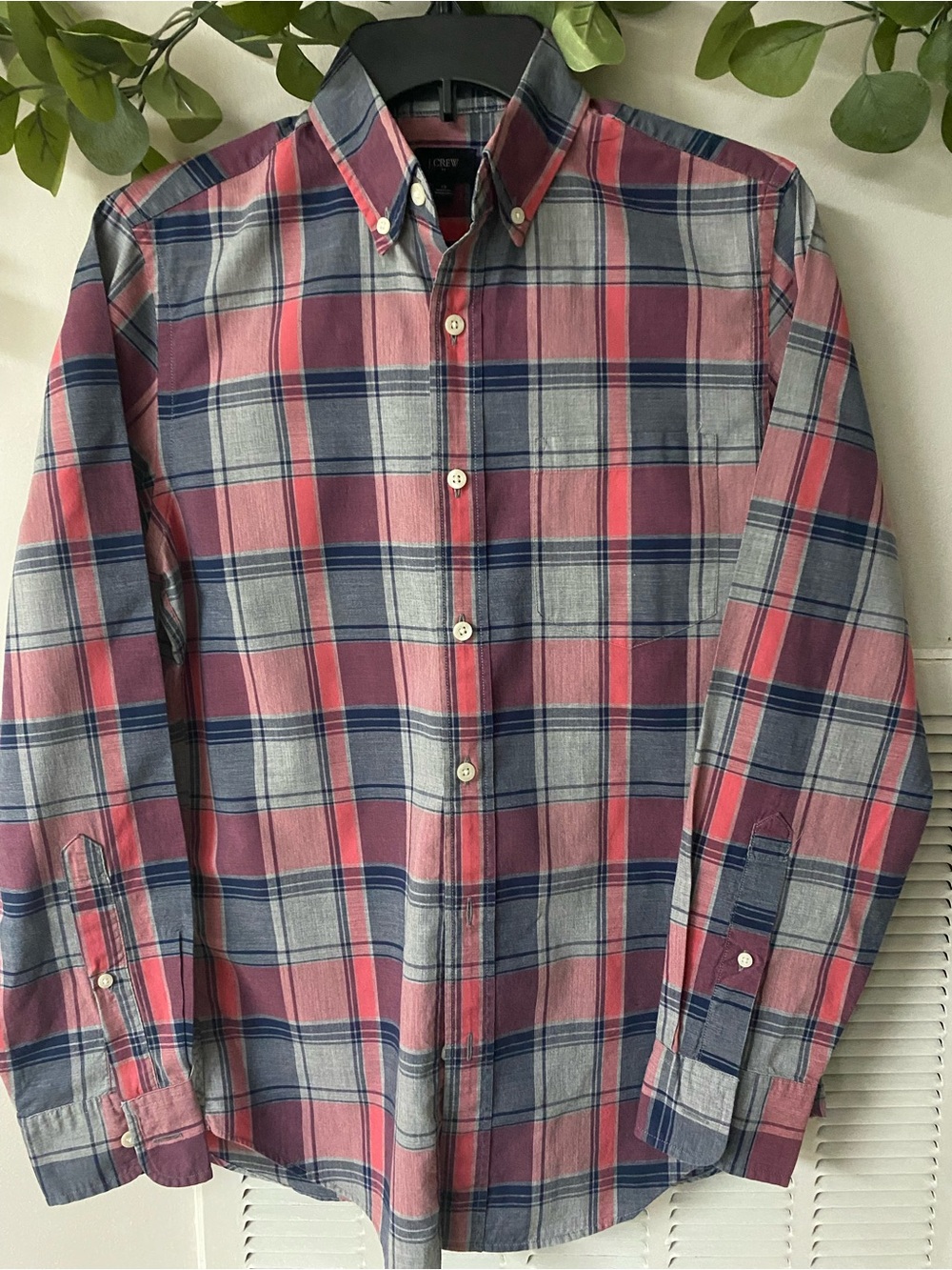 J. Crew Pink & Navy Plaid Button-Down Shirt